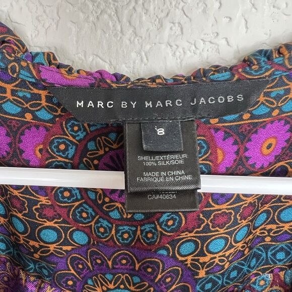 Marc By Marc Jacobs Silk Multi Colored Floral Ruffle Long Sleeve Boho Dress s3 - Picture 8 of 8